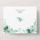Elegante Grünanlage Mint Gold Hochzeit Details UAW All In One Einladung (Rückseite)