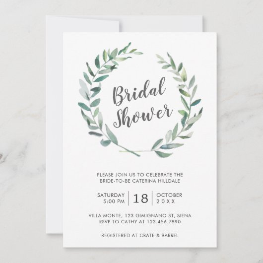 Elegante Grünanlage Wreath Rustikales Brautparty Einladung (Vorderseite)