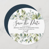 Elegante Grünanlagen Blätter Wasserfarben Save The Date (Vorne/Hinten)