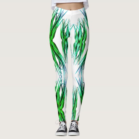 Elegante grüne Aloe Vera Pflanze Moderne Leggings (Vorderseite)