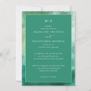 Elegante grüne Aquarell-Hochzeitseinladung Einladung