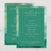 Elegante grüne Aquarell-Hochzeitszeremonie Programm (Vorne/Hinten)