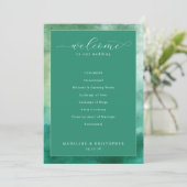 Elegante grüne Aquarell-Hochzeitszeremonie Programm (Stehend Vorderseite)