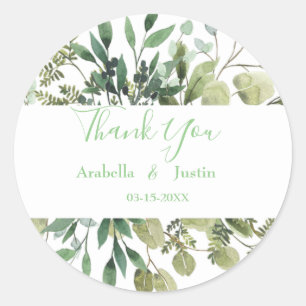 Elegante grüne Aquarellfarben Blätter Hochzeit Vie Runder Aufkleber