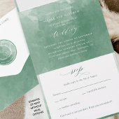 Elegante grüne Aquarellfarben-Monogramm-Hochzeit All In One Einladung