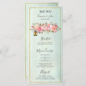 Elegante grüne Aquarellfarben Rose Goldene Flora L Menükarte (Vorne/Hinten)