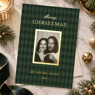 Elegante grüne Argyle-Goldfolie Weihnachtsfoto Folien Feiertagskarte