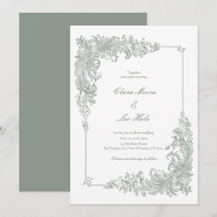 Elegante grüne Barock-Hochzeitseinladung im Salbei Einladung