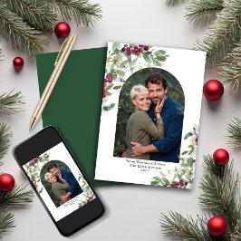 Elegante Grüne Berries Foto Feiertagskarte