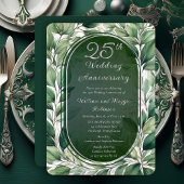Elegante grüne Blätter 25. Hochzeitstag Folieneinladung