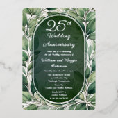 Elegante grüne Blätter 25. Hochzeitstag Folieneinladung (Vorderseite)