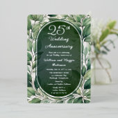 Elegante grüne Blätter 25. Hochzeitstag Folieneinladung (Stehend vorne)