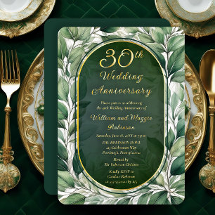Elegante grüne Blätter 30. Hochzeitstag Folieneinladung