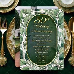 Elegante grüne Blätter 30. Hochzeitstag Folieneinladung