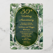 Elegante grüne Blätter 30. Hochzeitstag Folieneinladung (Vorderseite)
