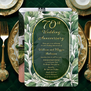 Elegante grüne Blätter 70. Hochzeitstag Folieneinladung