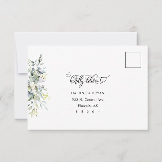 Elegante grüne Blätter Antwort Karte 4 Wahl (Rückseite)