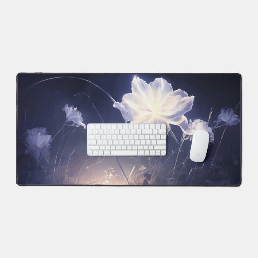 Elegante grüne Blätter auf weichem Beige Hintergru Schreibtischunterlage (Tastatur & Maus)