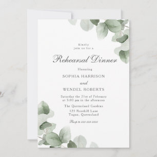 Elegante grüne Blätter Hochzeit Probe Dinner Einladung