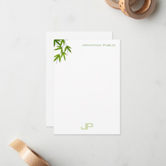 Elegante grüne Blätter Moderne Aquarellfarben-Mono Mitteilungskarte (Vorderseite/Rückseite Beispiel)