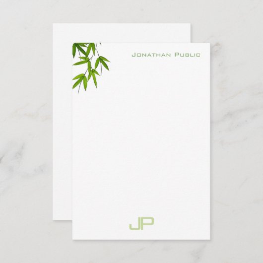 Elegante grüne Blätter Moderne Aquarellfarben-Mono Mitteilungskarte (Vorne/Hinten)