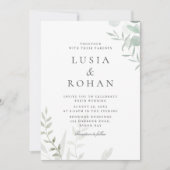 Elegante grüne Blätter Moderne Hochzeit im Wasser Einladung (Vorderseite)