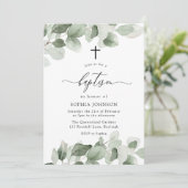 Elegante grüne Blätter Moderne Taufe für Mädchen o Einladung (Stehend Vorderseite)