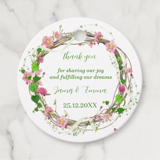 Elegante grüne Blätter Personalisierte Hochzeit Geschenkanhänger (Vorderseite)