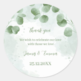 Elegante grüne Blätter Personalisierte Hochzeit Runder Aufkleber
