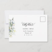 Elegante grüne Blätter Reaktion mit Adressbacker RSVP Karte (Rückseite)