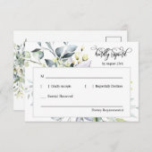 Elegante grüne Blätter Reaktion mit Adressbacker RSVP Karte (Vorne/Hinten)