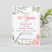 Elegante grüne Blätter & Rosenzüge Mama Geburtstag Einladung (Stehend Vorderseite)