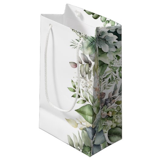 Elegante Grüne Blätter Rustikale Gastgeschenk Hoch Kleine Geschenktüte (Vorderseite Schrägansicht)