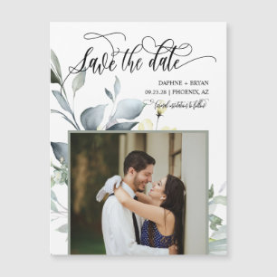 Elegante grüne Blätter Save the Date Foto Magnet