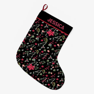 Elegante grüne Blätter und Rote Holly Berries Großer Weihnachtsstrumpf