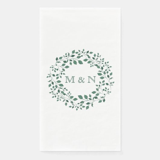 Elegante grüne Blätter Wasserfarben Mit Monogramm Serviette (Vorderseite)