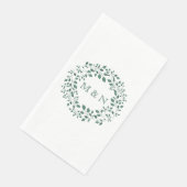 Elegante grüne Blätter Wasserfarben Mit Monogramm Serviette (Ecke)