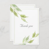 Elegante Grüne Blätter Wasserfarbenhochzeit Dankeskarte (Vorne/Hinten)