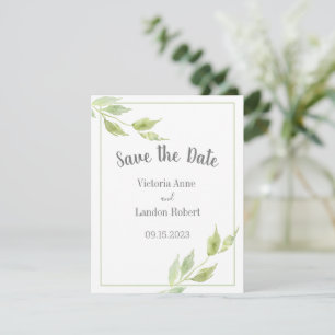 Elegante Grüne Blätter Wasserfarbenhochzeit  Save The Date