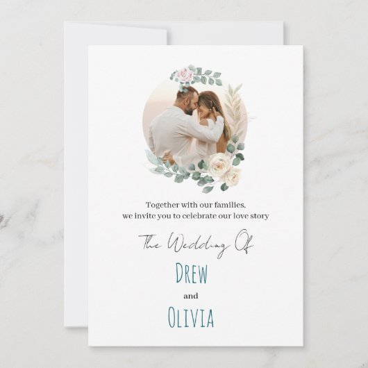 Elegante grüne Blätter zum Hochzeitsempfang Einladung (Vorderseite)