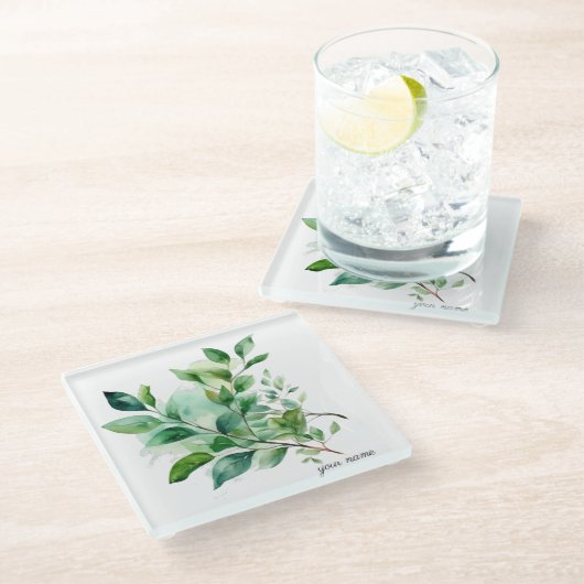 Elegante grüne Blattfarbe, kundenspezifisch Glasuntersetzer (Schrägansicht)