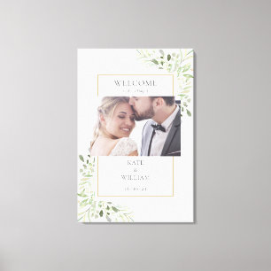 Elegante Grüne Blattfotografie Hochzeitsbegrüßung Leinwanddruck