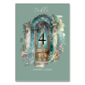 Elegante grüne, blaue und Aquamarine Hochzeit Tischnummer (Rückseite)