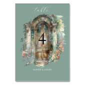 Elegante, grüne, blaue Wasserfarbenhochzeit Tischnummer (Vorderseite)