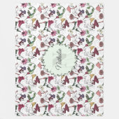 Elegante grüne Blume & Hummingbird Monogram Fleecedecke (Vorderseite)