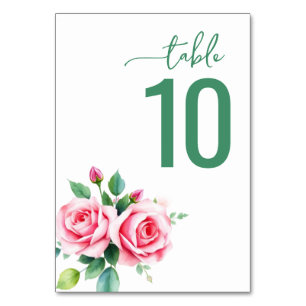 Elegante grüne Blumen-Hochzeitstischkarte Tischnummer