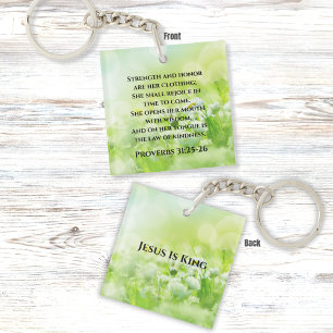 Elegante grüne Blumen Inspirierender Bibelvers Schlüsselanhänger