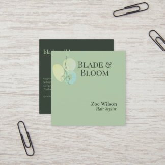 Elegante grüne Blumen-Schere Haar-Stylist Quadratische Visitenkarte