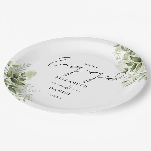 Elegante Grüne Blumenarbeit Party Pappteller (Schrägansicht)