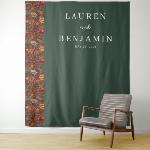 Elegante grüne Blumengrenze Wandteppich